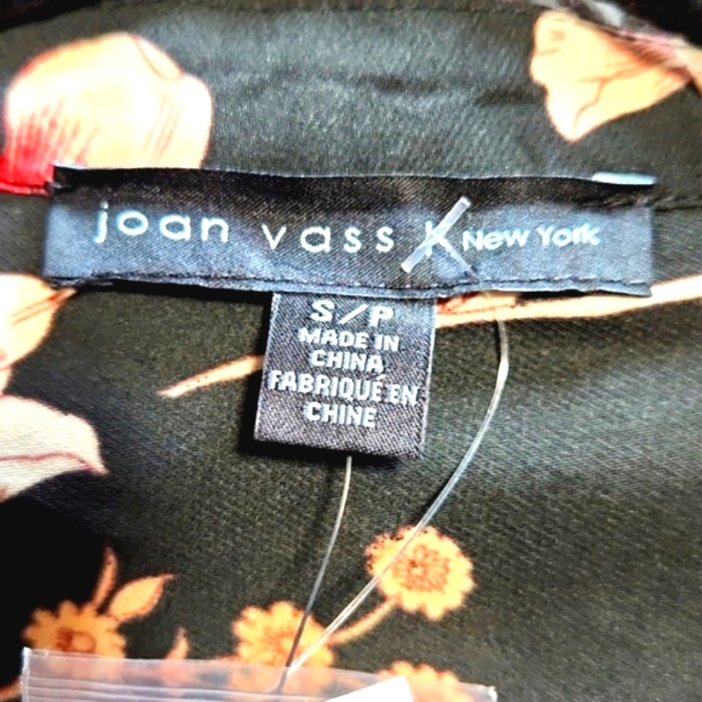 NWT Joan Vass Black Floral Mandarin Collar High Low Style Top Size S - Picture 8 of 11